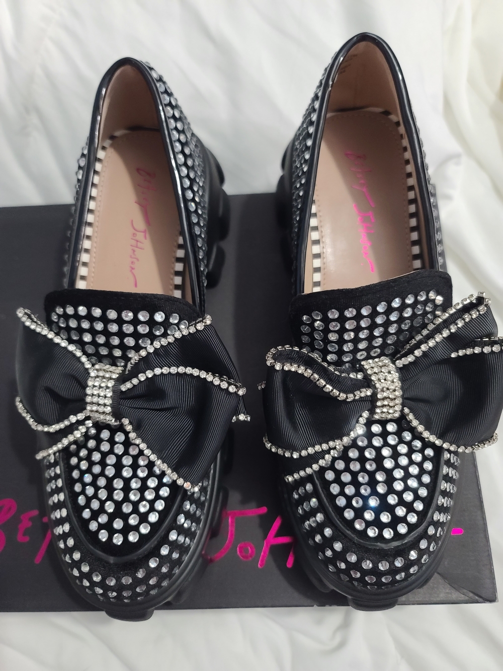 Betsey Johnson Black Crystal Bow Vincent Loafers